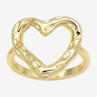 Sparkle Allure Hammered 14K Gold Over Brass Heart Cocktail Ring