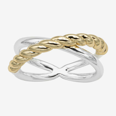 Sparkle Allure Rope & Polished 14K Gold Over Brass Pure Silver Band