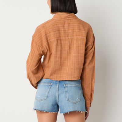 Arizona Juniors Womens Long Sleeve Regular Fit Button-Down Shirt