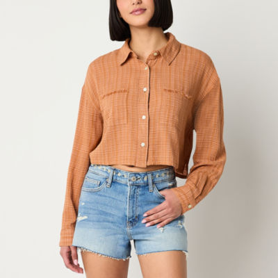 Arizona Juniors Womens Long Sleeve Regular Fit Button-Down Shirt