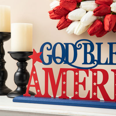 Glitzhome Wood God Bless  Sign Tabletop Decor