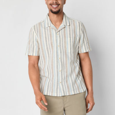 mutual weave Mens Linen Blend Short Sleeve Easy-on + Easy-off Adaptive Camp Shirt