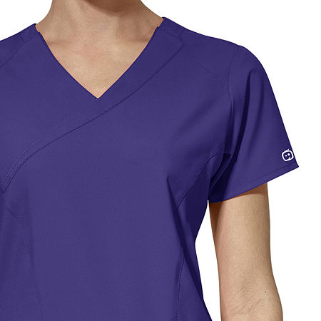 Wink W123 By Wonderwink 6455 Mock Wrap Womens Plus Moisture Wicking Wrinkle Resistant Quick Dry Short Sleeve Scrub Top, 3x-large, Purple