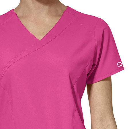 Wink W123 By Wonderwink 6455 Mock Wrap Womens Plus Moisture Wicking Wrinkle Resistant Quick Dry Short Sleeve Scrub Top, 4x-large, Pink