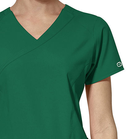 Wink W123 By Wonderwink 6455 Mock Wrap Womens Plus Moisture Wicking Wrinkle Resistant Quick Dry Short Sleeve Scrub Top, 3x-large, Green