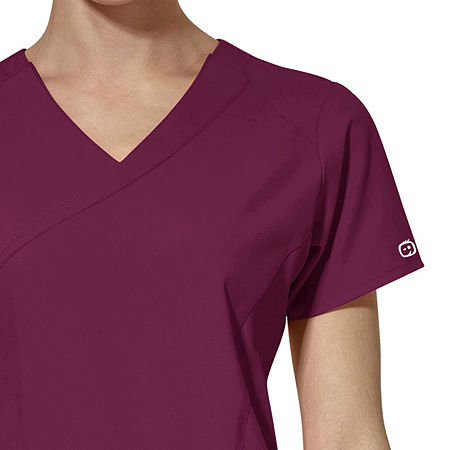 Wink W123 By Wonderwink 6455 Mock Wrap Womens Plus Moisture Wicking Wrinkle Resistant Quick Dry Short Sleeve Scrub Top, 4x-large, Red