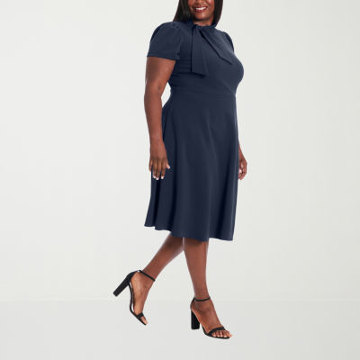 London Times Plus Short Sleeve Fit + Flare Dress