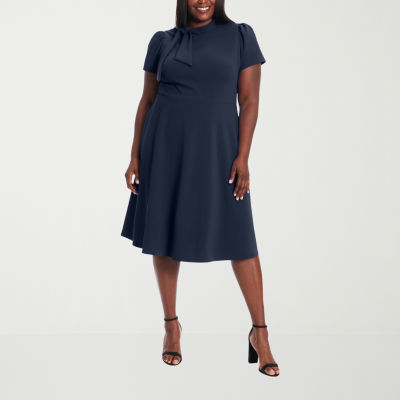 London Times Plus Short Sleeve Fit + Flare Dress