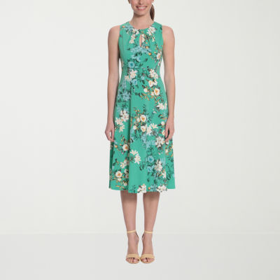 London Times Petite Sleeveless Floral Fit + Flare Dress