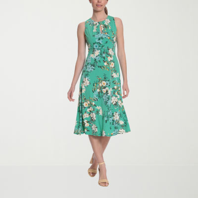 London Times Petite Sleeveless Floral Fit + Flare Dress