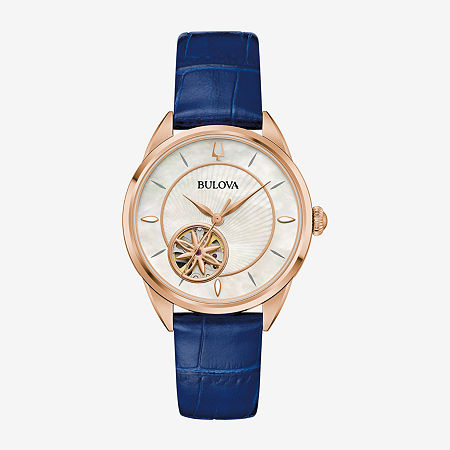 Bulova Unisex Adult Automatic Blue Leather Strap Watch 97l180, One Size -  05121890018