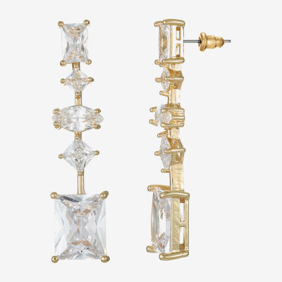 Sparkle Allure Womens Cubic Zirconia 14K Gold Over Brass Rectangular Square Marquise Drop Earrings