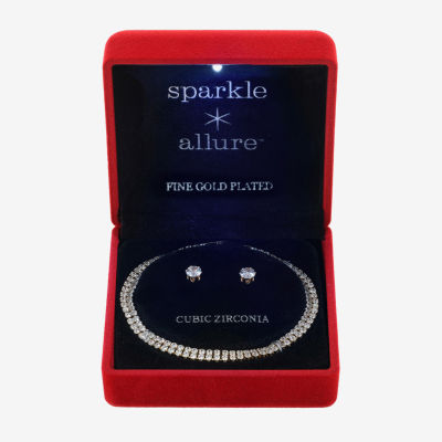 Sparkle Allure Light Up Box Womens Cubic Zirconia 14K Gold Over Brass Round 2-pc. Jewelry Set