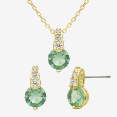 Sparkle Allure Womens Green Crystal 14K Gold Over Brass Round 2-pc. Jewelry Set