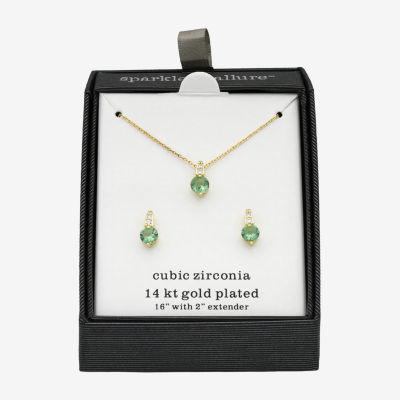 Sparkle Allure Womens Green Crystal 14K Gold Over Brass Round 2-pc. Jewelry Set