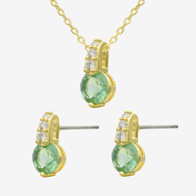 Sparkle Allure Womens Green Crystal 14K Gold Over Brass Round 2-pc. Jewelry Set