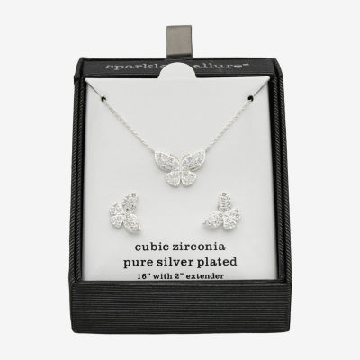 Sparkle Allure Womens Cubic Zirconia Pure Silver Over Brass Butterfly 2-pc. Jewelry Set