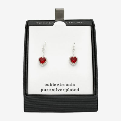 Sparkle Allure Womens Red Crystal Pure Silver Over Brass Heart Drop Earrings
