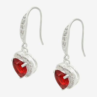 Sparkle Allure Womens Red Crystal Pure Silver Over Brass Heart Drop Earrings