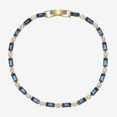 Sparkle Allure Womens Blue Cubic Zirconia 14K Gold Over Brass Round 7.5 Inch Tennis Bracelet