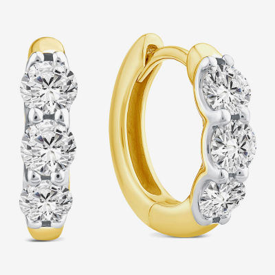 (Si2/ H) Womens 1 CT. T.W. Lab Grown White Diamond 10K Gold 14mm Hoop Earrings