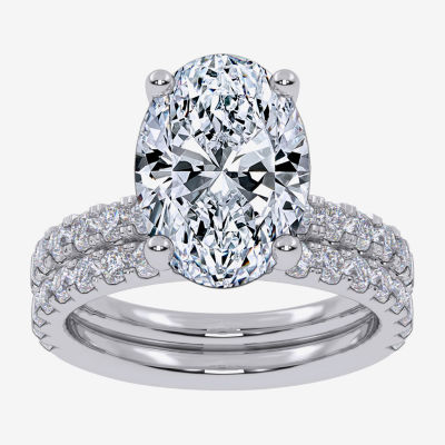 Signature By Modern Bride (G / Vs2-Si1) Womens 4 CT. T.W. Lab Grown White Diamond 14K White Gold Oval Side Stone Bridal Set