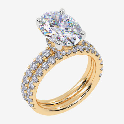 Signature By Modern Bride (G / Vs2-Si1) Womens 6 CT. T.W. Lab Grown White Diamond 14K Gold Oval Side Stone Bridal Set