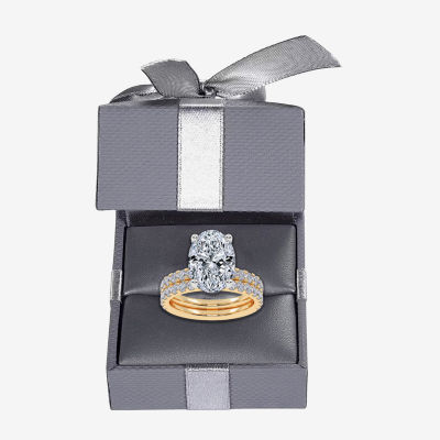 Signature By Modern Bride (G / Vs2-Si1) Womens 6 CT. T.W. Lab Grown White Diamond 14K Gold Oval Side Stone Bridal Set