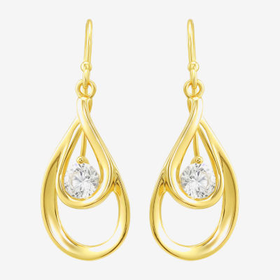 Womens Cubic Zirconia 24K Gold Over Silver Oval Drop Earrings