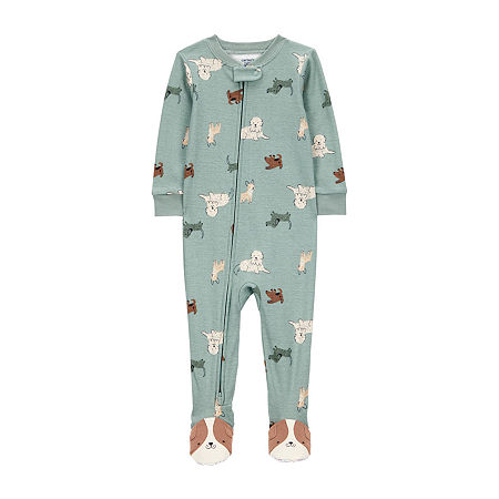 Carter's Baby Boys Footed Rib Crew Neck Long Sleeve One Piece Pajama, 18 Months, Blue