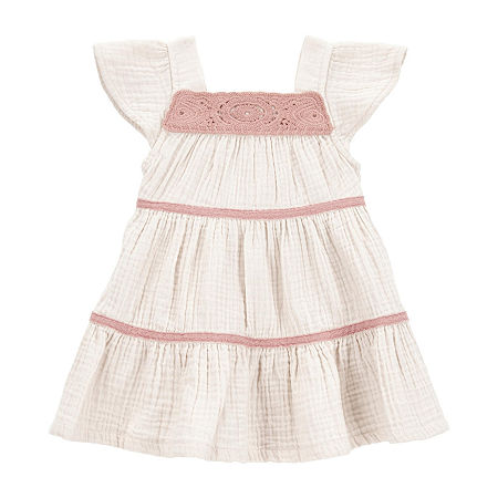 Carter's Baby Girls Short Sleeve Flutter Sleeve A-Line Dress, 24 Months, Beige