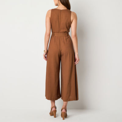 Melonie T Womens Square Neck Sleeveless Belted Jumpsuit