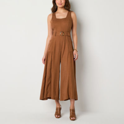 Melonie T Womens Square Neck Sleeveless Belted Jumpsuit