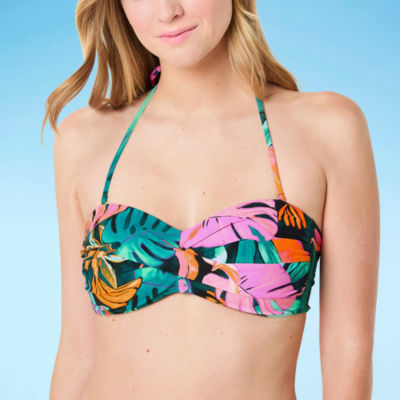 Mynah Womens Adjustable Straps Textured Bandeau Bikini Swimsuit Top