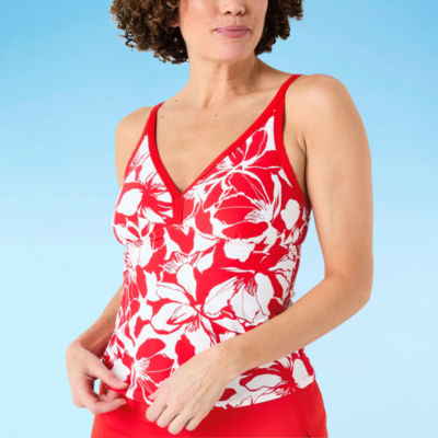 Liz Claiborne Womens Lined Floral Tankini Swimsuit Top
