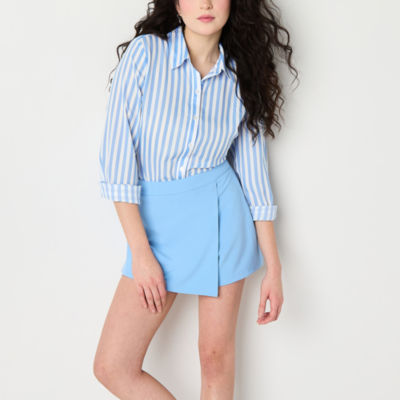 by&by Womens Long Sleeve Drop Shoulder Sleeve Regular Fit Juniors Button-Down Shirt