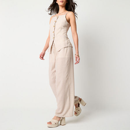 by&by-Juniors Womens Loose Fit Wide Leg Trouser, Large, Beige
