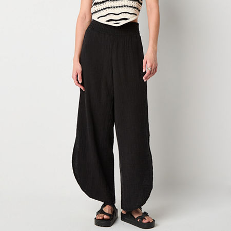 Arizona Womens Wide Leg Loose Fit Juniors Pull-On Pant, Large, Black