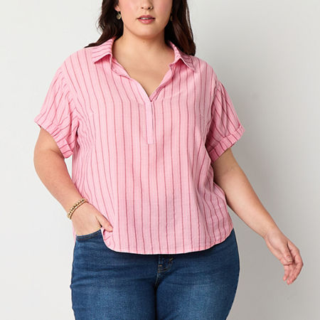 A.n.a Plus Womens Short Sleeve Regular Fit Button-Down Shirt, 2x, Pink