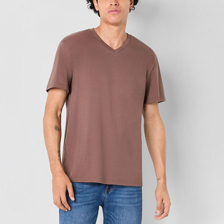 Arizona Mens V Neck Short Sleeve T-Shirt, Small, Brown