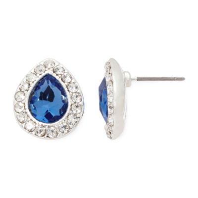 Blue and SilverTone Button Earrings, Color Blue JCPenney