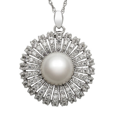 Sterling Silver Freshwater Pearl and Cubic Zirconia Pendant