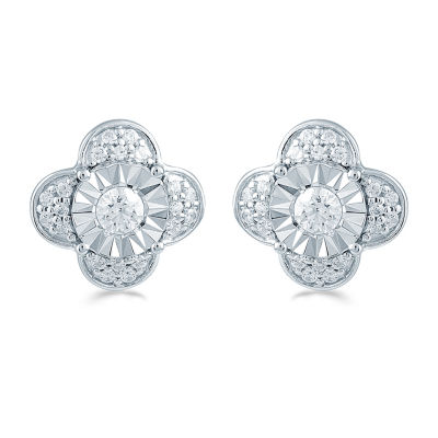 3/8 CT. T.W. Natural White Diamond Sterling Silver 10.6mm Flower Stud Earrings