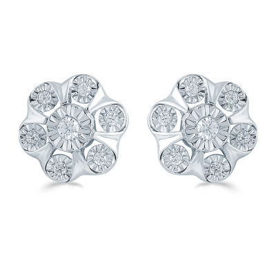 1/4 CT. T.W. Natural White Diamond Sterling Silver 10.9mm Flower Stud Earrings