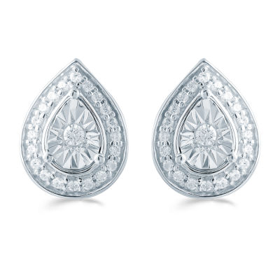 1/5 CT. Natural White Diamond Sterling Silver 10.6mm Pear Stud Earrings