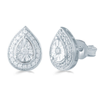 1/5 CT. Natural White Diamond Sterling Silver 10.6mm Pear Stud Earrings