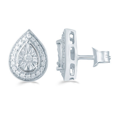 1/5 CT. Natural White Diamond Sterling Silver 10.6mm Pear Stud Earrings