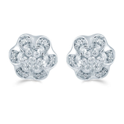 3/ CT. T.W. Natural White Diamond Sterling Silver 10.6mm Flower Stud Earrings