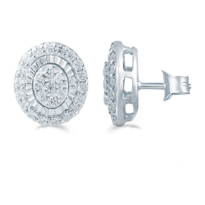 1/3 CT. T.W. Natural White Diamond Sterling Silver 8mm Stud Earrings