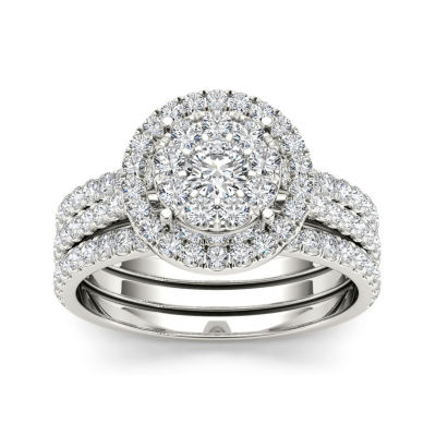 1 CT.T.W. Natural Diamond 10K White Gold Bridal Ring Set